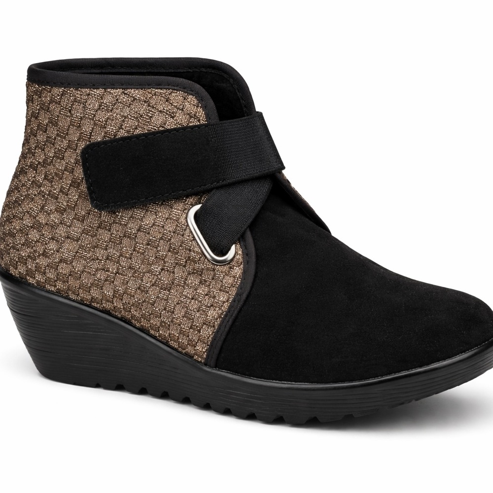 Bernie Mev Mevin Bronze Wedge Booties Metallic Comfort Shoes NEW